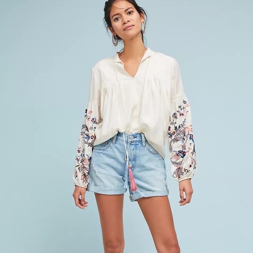 Let Me Be Lexy Embroidered Peasant Top XS/SM